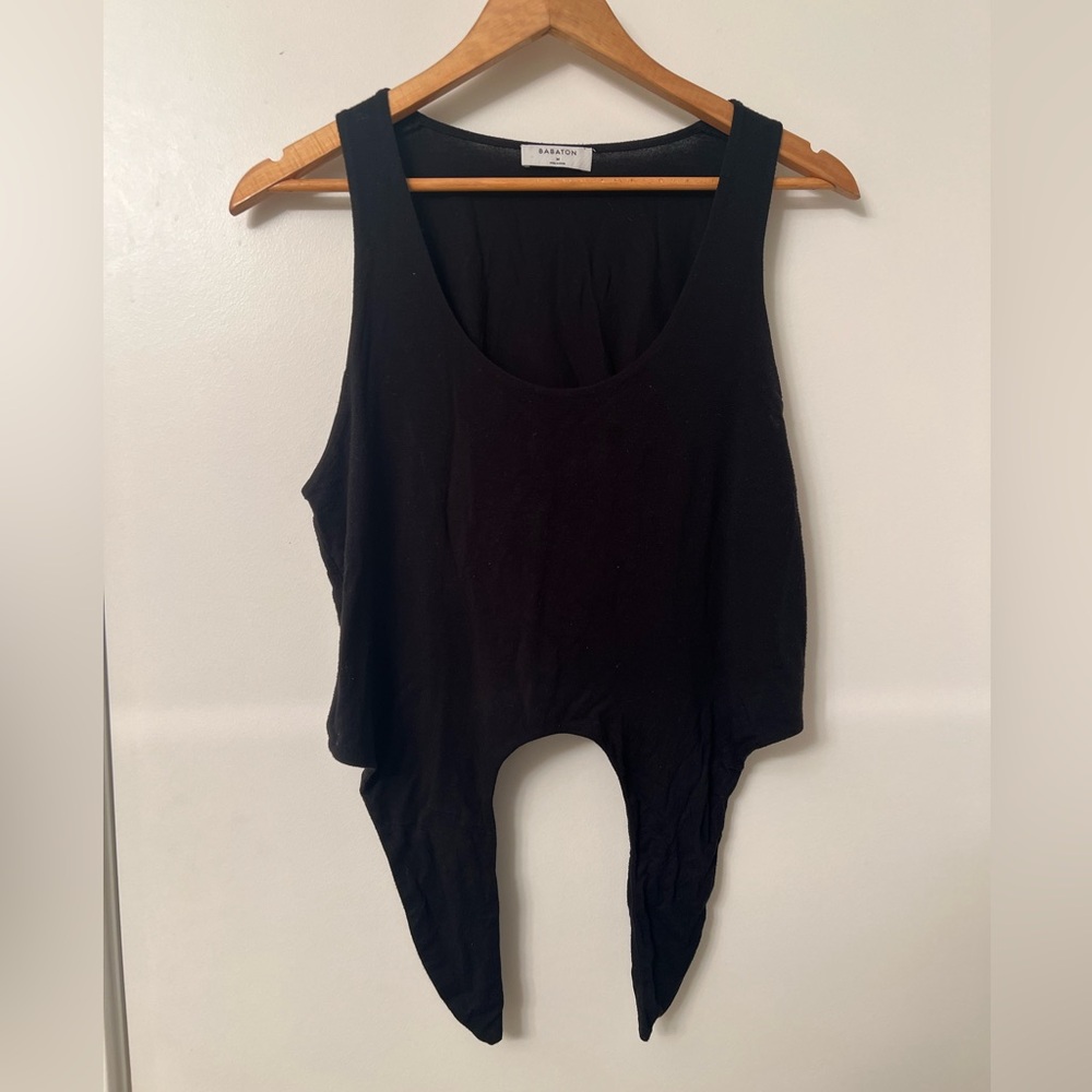 Babaton Ribbed Scoop Neck Tie-Front Tank - Size Medium